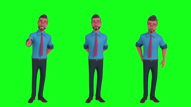 Animación de personajes 3D "Pulgares hacia arriba / Saltos en / confundido" Mascota corporativa, 24fps clip loopable, HD Render con fondo verde
 - Imágenes, Vídeo