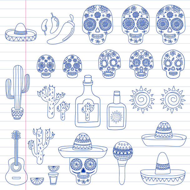 Mexico vector pattern. Day of the Dead. Icons for posters, banners, backgrounds. - Vector, Image