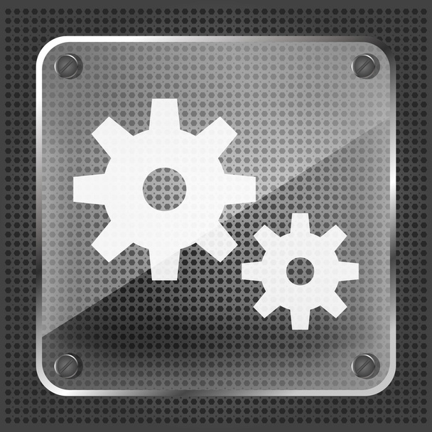 glass icon with gear on metallic background - Vector, Image