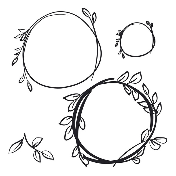 Botanical circle decorative hand drawn frames set - Vector, afbeelding