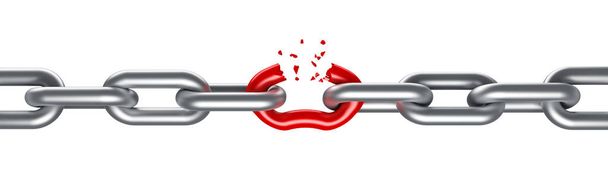 Разрыв стальной цепи с уникальным красным звеном
 - Фото, изображение