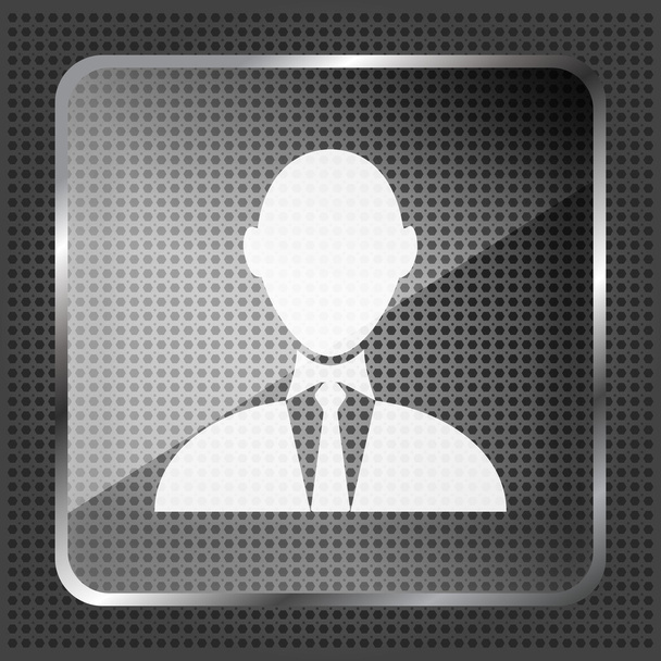 glass businessman icon on a metallic background - Vector, afbeelding