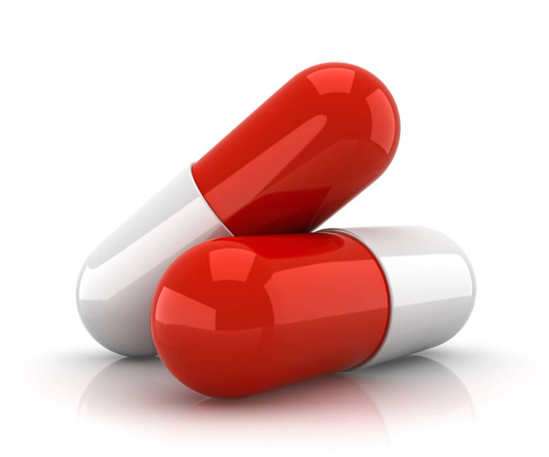 Two red and white pills - 3d render - Photo, Image