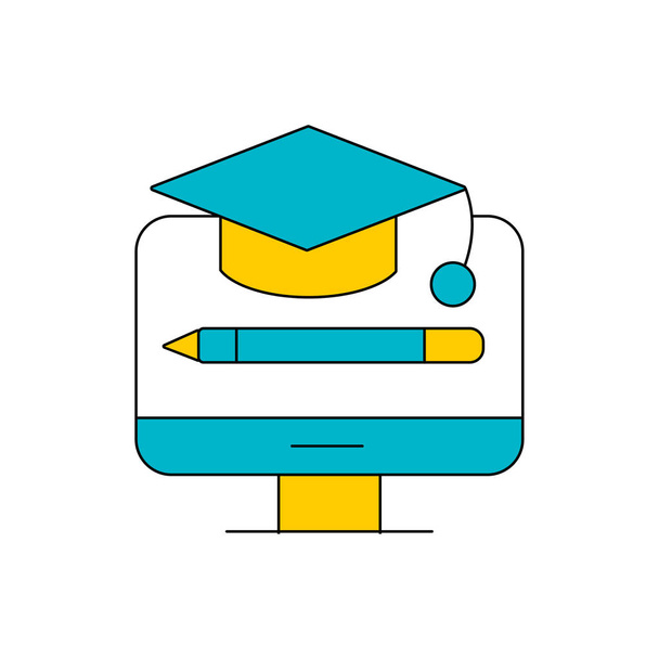 Symbole d'éducation emblème chapeau d'éducation, crayon sur l'illustration vectorielle de l'écran du moniteur
 - Vecteur, image