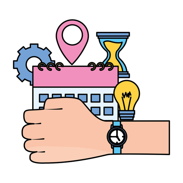 hand with watch work time - Vector, Image