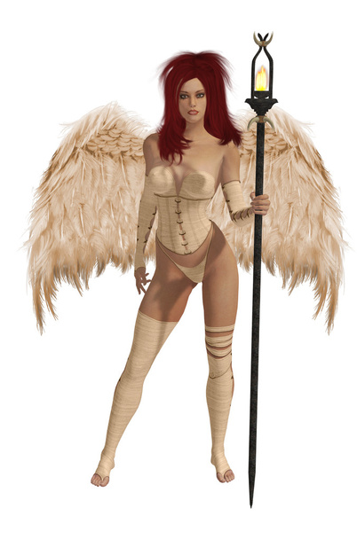 bézs szárnyas angyal, vörös hajú - Fotó, kép