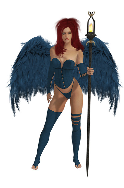 μπλε φτερωτό Άγγελος με τα κόκκινα μαλλιά - Φωτογραφία, εικόνα