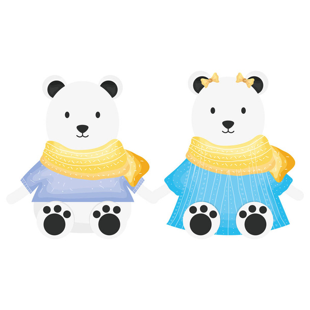 cute polar bears couple childish characters - Vector, Image
