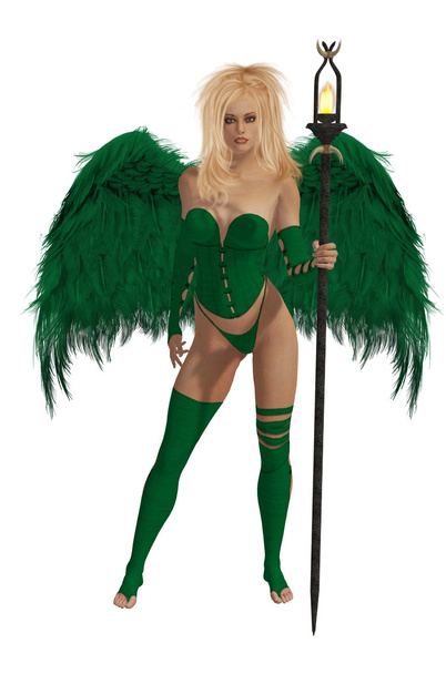 zöld szárnyas angyal-a szőke haj - Fotó, kép