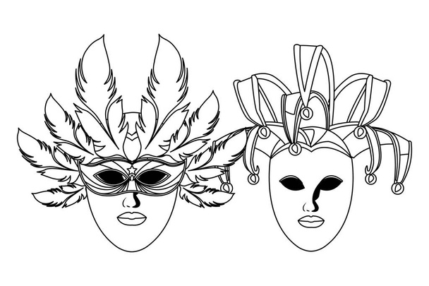 máscaras y plumas blanco y negro
 - Vector, Imagen