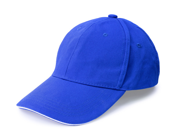 Tappo blu isolato su sfondo bianco. Modello di berretto da baseball in vista laterale. (percorso di ritaglio
 ) - Foto, immagini