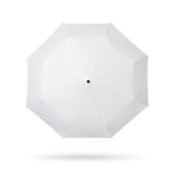 Parapluie blanc isolé sur fond blanc. Parasol portable pour la protection soleil et pluie. Couper l'objet chemins
. - Photo, image