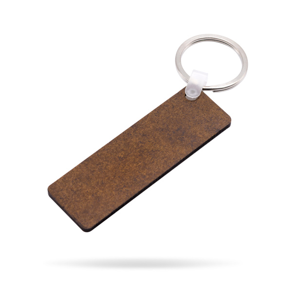 Wooden key ring isolated on white background. Key chain for your design. Clipping paths object. ( Long rectangle shape ) - Photo, Image