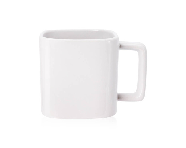 Blank mug isolated on white background. Drink cup for your design. Exotic mug in modern style. Clipping paths object. ( Square shape ) - Photo, Image