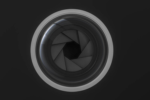 3d rendering, camera lens in a dark studio background - Photo, Image