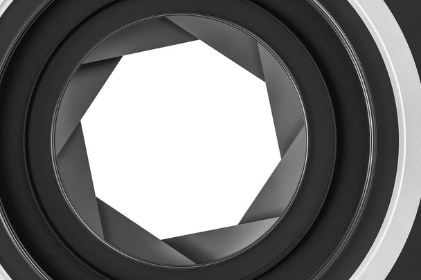 3d rendering, camera lens in a dark studio background - Фото, изображение