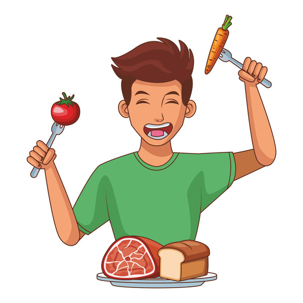 Νεαρός άνδρας και υγιεινά τρόφιμα - Διάνυσμα, εικόνα