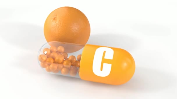 3D animation of orange and vitamin C capsules - Footage, Video