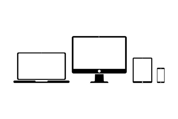 Set of devices on white background. Computer laptop tablet and smartphone with empty screens. Mock up. - Vector, Image