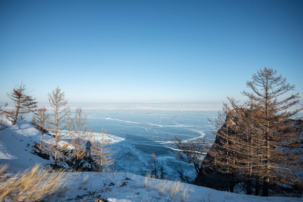 Landscape of mountain with the frozen lake of Baikal in Russia - Foto, imagen