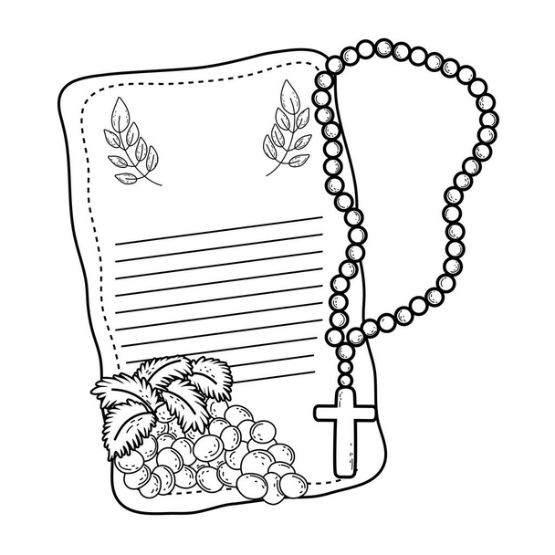first communion card with rosary - Vector, Image