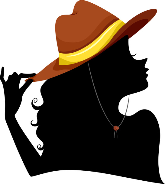 Silhouette of a Girl wearing Cowgirl Hat - Photo, Image