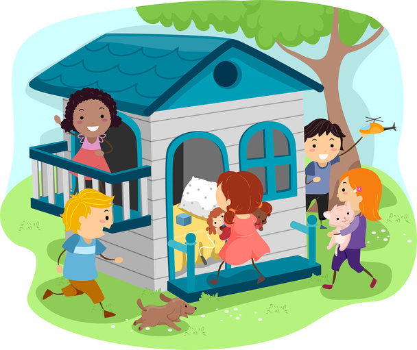 Kids on an Outdoor Playhouse - Photo, Image