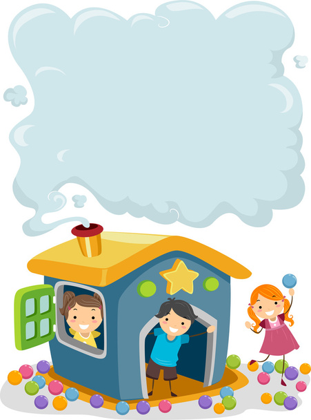 Niños en una casa de juegos con humo en la chimenea
 - Foto, Imagen