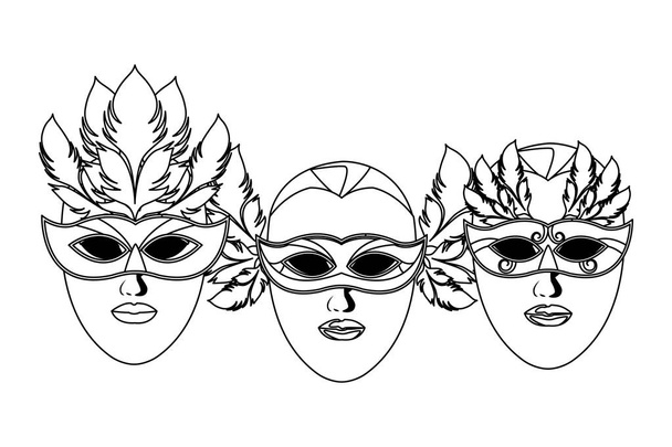 conjunto de máscaras y plumas blanco y negro
 - Vector, Imagen