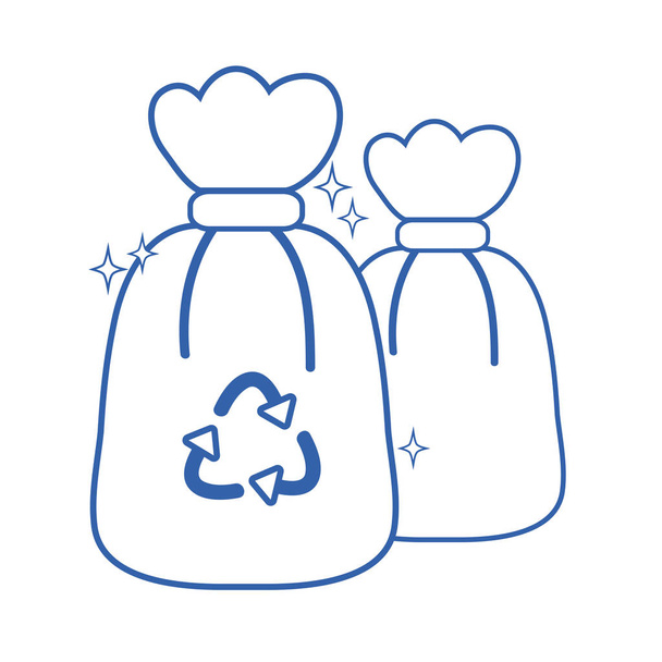 line garbage trash bags with recycle symbol - Vector, Image