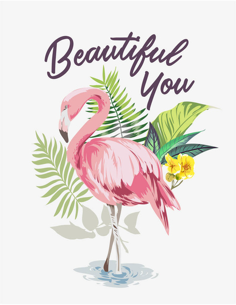 szlogen a flamingó egzotikus erdei háttér - Vektor, kép