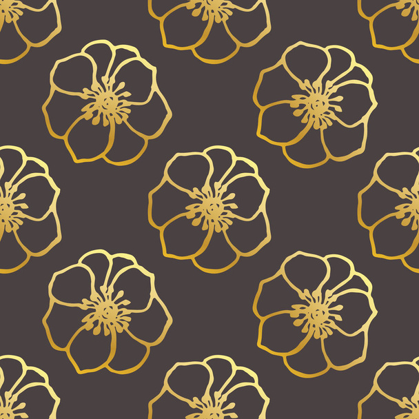 Seamless Pattern With Hand Drawn Anemones on Black Background - Vector, Image