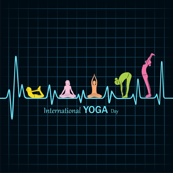 Иллюстрация того, что женщина делает YOGASAN в Международный день йоги
 - Вектор,изображение