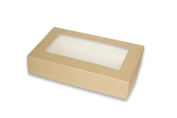 Okno brązowy kwadrat wyciąć kształt szablon opakowania, puste pudełko tekturowe karton na białym tle, pudełka papier Kraft materiał naturalny, Gift Box brązowy papier z opakowań przemysłowych karton - Zdjęcie, obraz