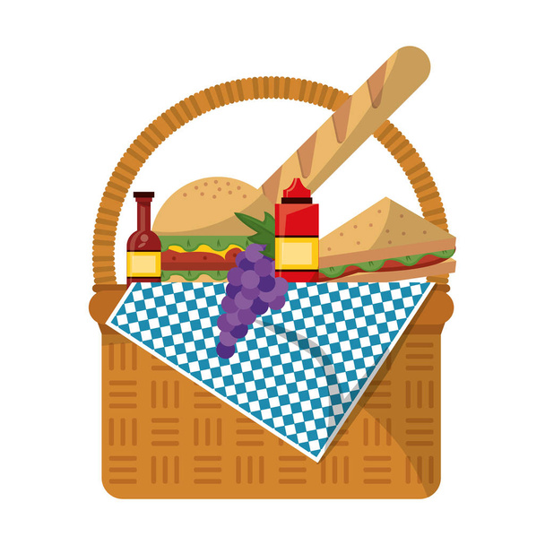 cesta de picnic con productos
 - Vector, imagen