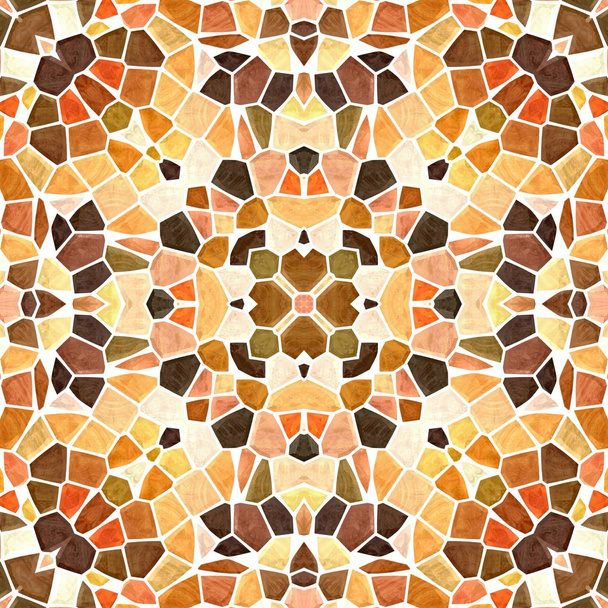 mosaic kaleidoscope seamless pattern texture background - orange vrown yellow colored with white grout - Photo, Image