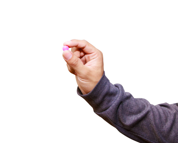 pilulky růžové v ruce samci izolované na bílém pozadí  - Fotografie, Obrázek