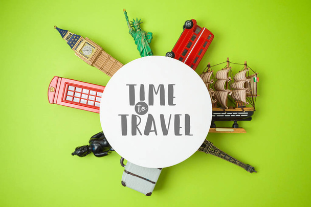 Travel and tourism concept with souvenirs from around the world  - Foto, Imagem