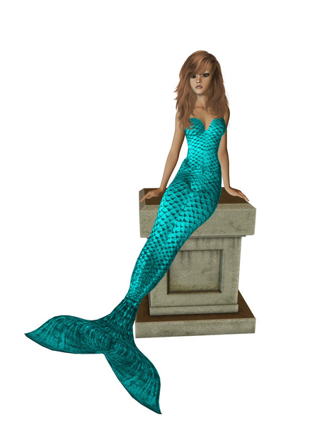 Aqua-Meerjungfrau sitzt auf einem Sockel - Foto, Bild