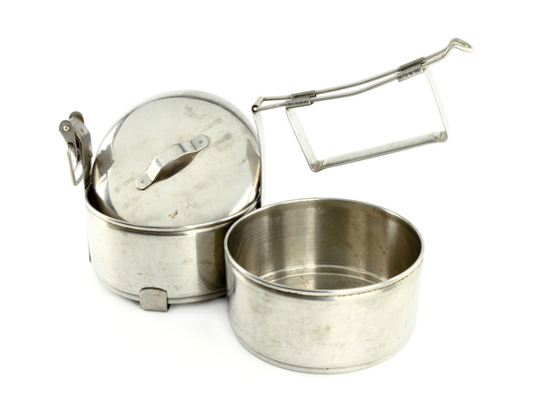 Silver Metal Tiffin separate, Food Container On White Background - Foto, Imagem