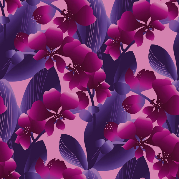 Orchid blossom colorful seamless vector pattern - Διάνυσμα, εικόνα