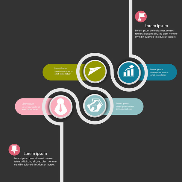 Инфографический элемент бизнес-данных, схема процесса с 4 шагами
 - Вектор,изображение