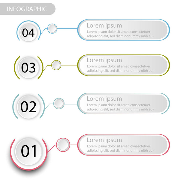 Πληροφοριακό γράφημα επιχειρηματικών δεδομένων, διάγραμμα τετραχρωμίας με 4 βήματα, διάνυσμα - Διάνυσμα, εικόνα