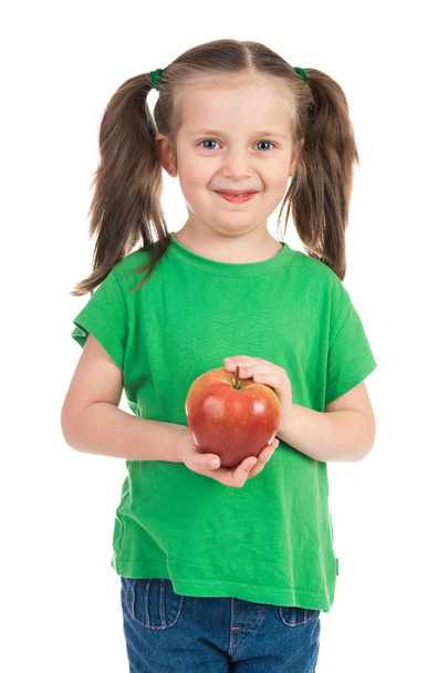 apple üzerinde beyaz bir kızla - Fotoğraf, Görsel