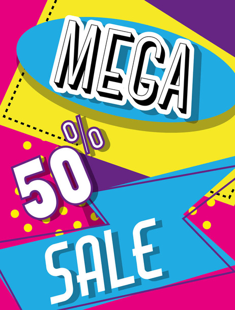Mega sale discounts poster memphis style - Vector, Image