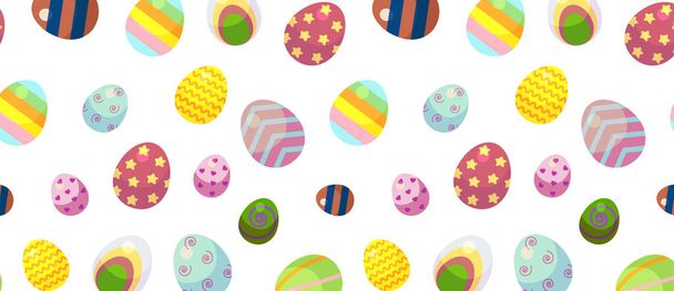 фон для счастливого пасхального дня. Декоративные пасхальные яйца с различными узорами и разных размеров
 - Вектор,изображение