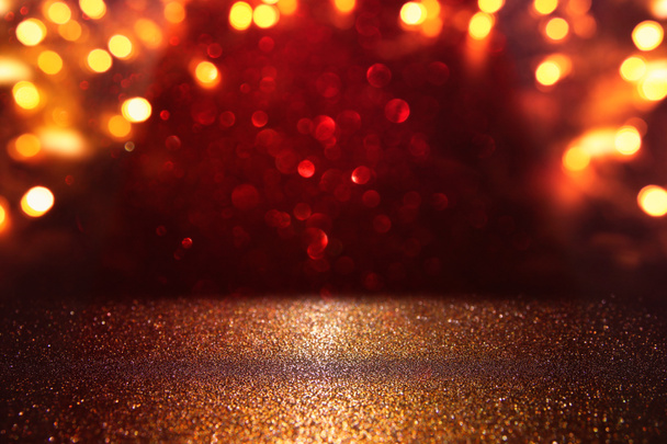 glitter vintage ışıklar arka plan. siyah, altın ve kırmızı. de-odaklı - Fotoğraf, Görsel