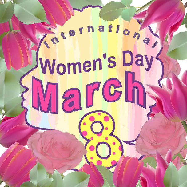 postcard to the International Women's Day on March 8 with flowers. vector design for banners - Vecteur, image