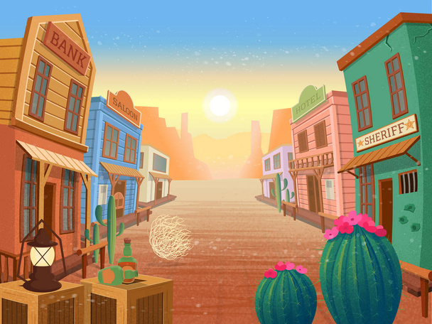  Western town.Vector illustration in cartoon style  - Vector, Image