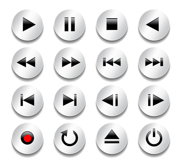 Metallic multimedia icons on white - Вектор, зображення